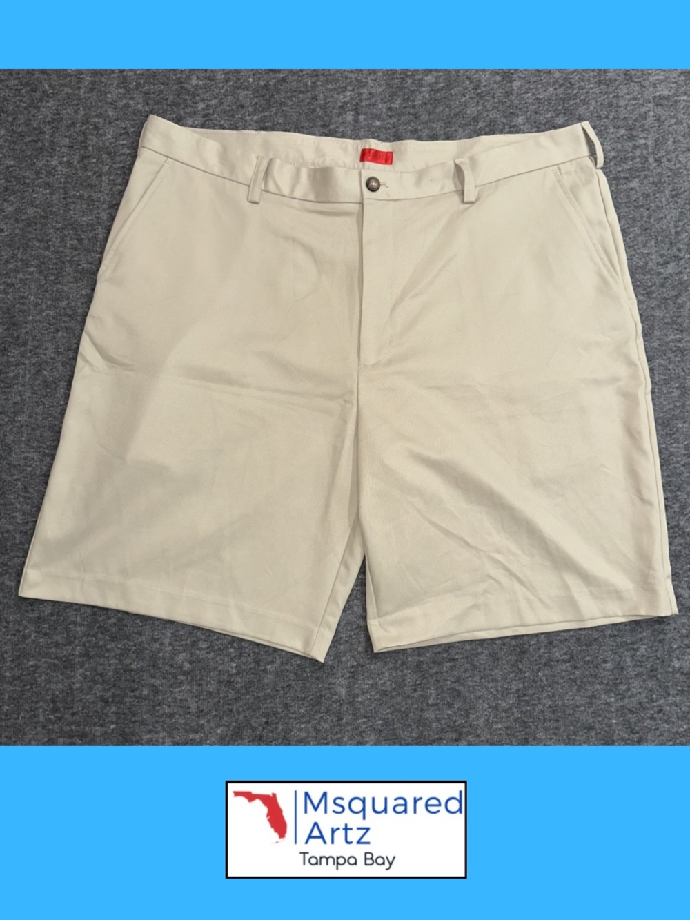 IZOD Golf Shorts Mens Size 42 Beige Performance Flat Front Casual Stretch